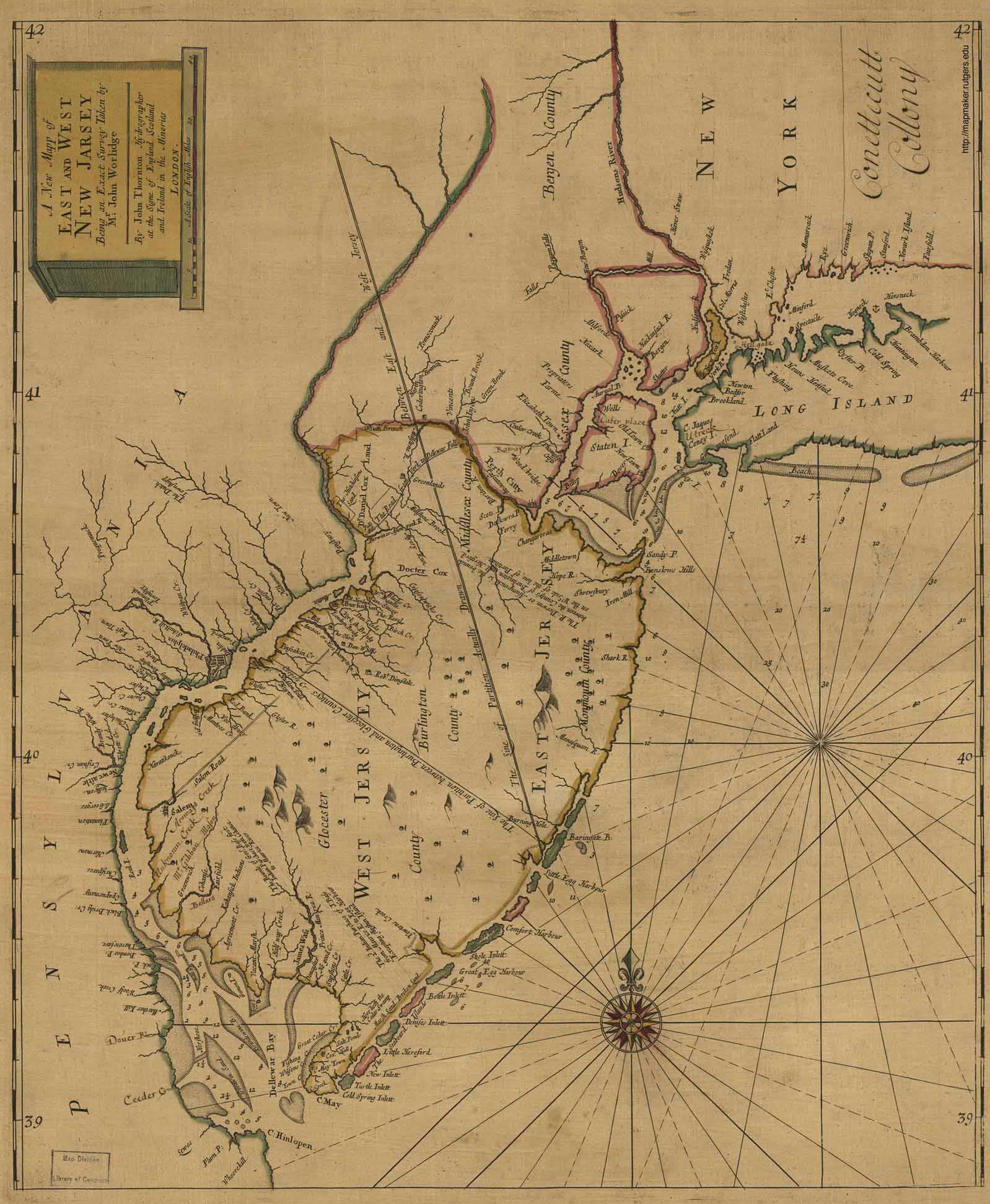 Antique map of East and West Jersey
