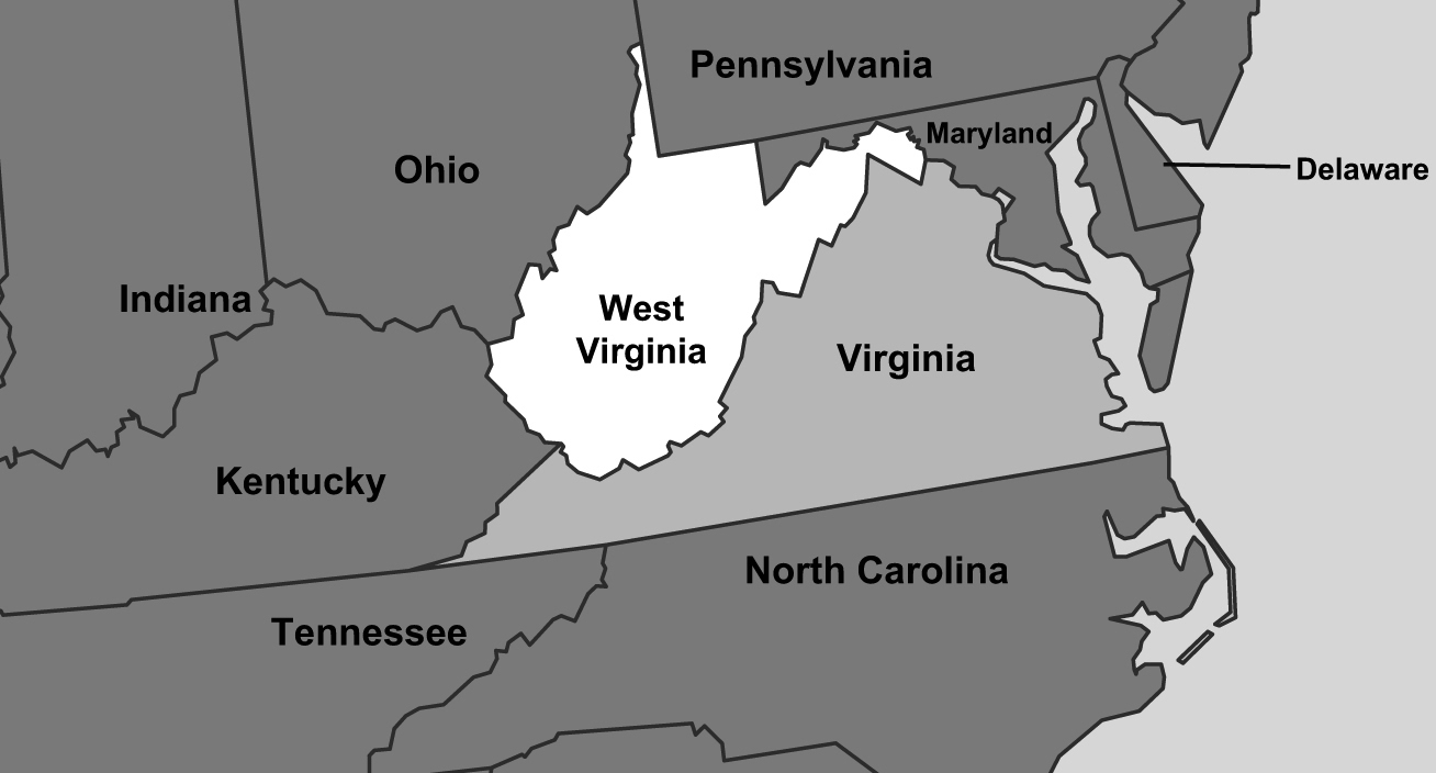 West Virginia is primarily Northwest of Virginia